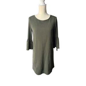 Women's Everly Green & White Striped Mini Dress with Bell Sleeves S